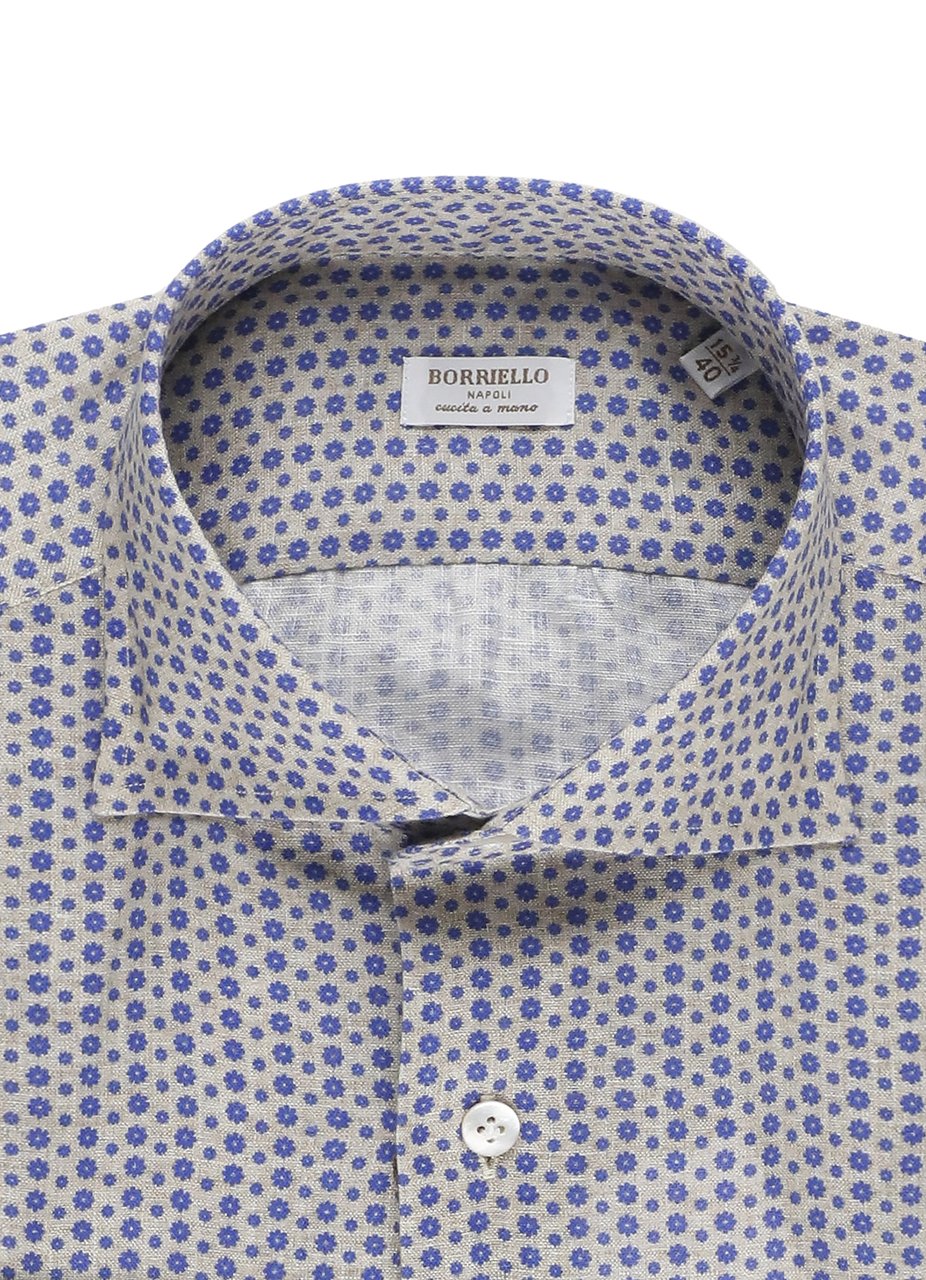 Borriello Napoli Beige Floral Print Linen Shirt Grijs