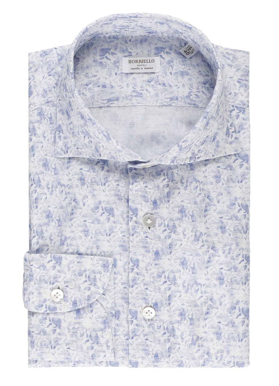 Borriello Napoli Blue Floral Print Linen Shirt Wit