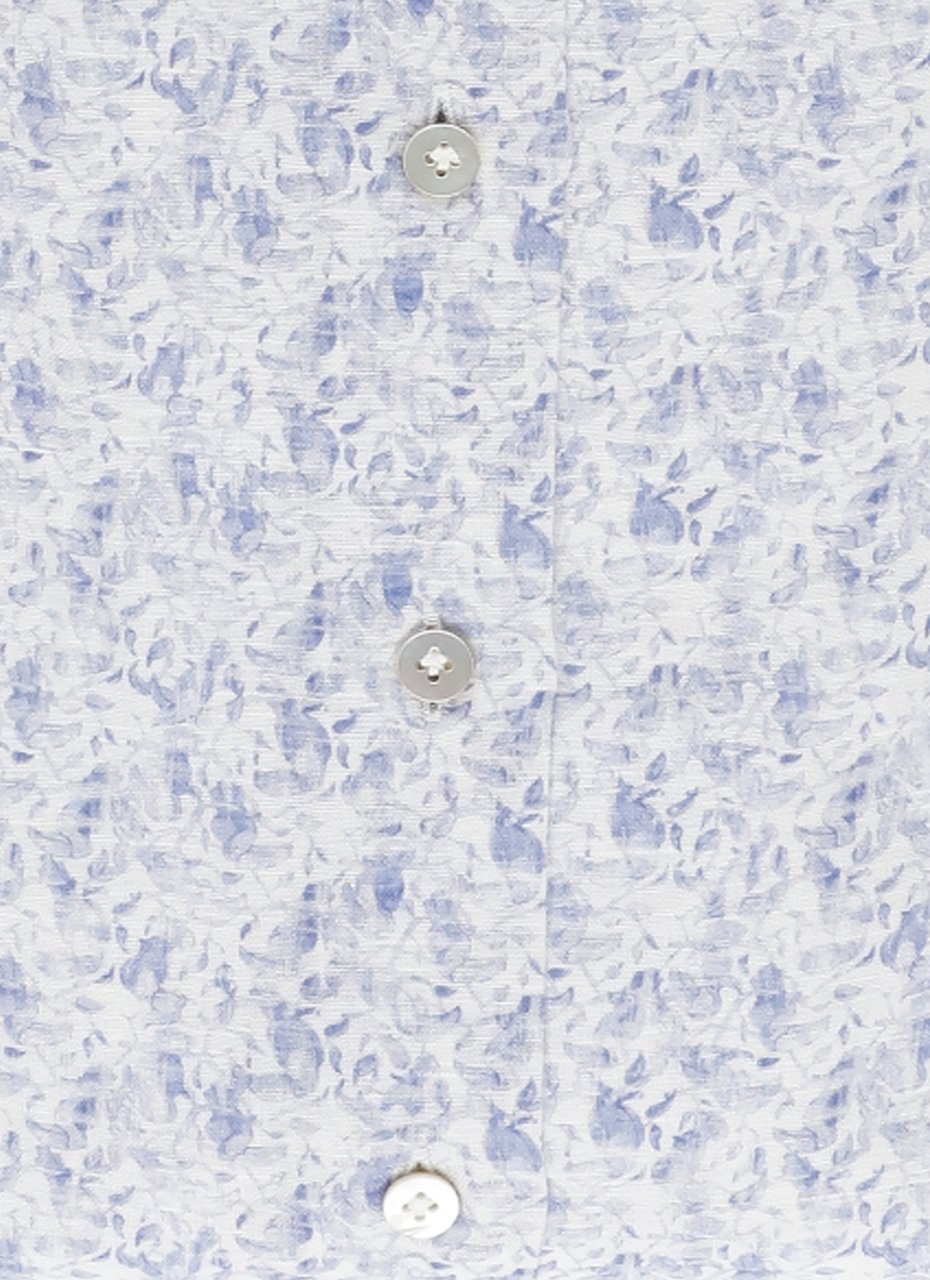 Borriello Napoli Blue Floral Print Linen Shirt Wit