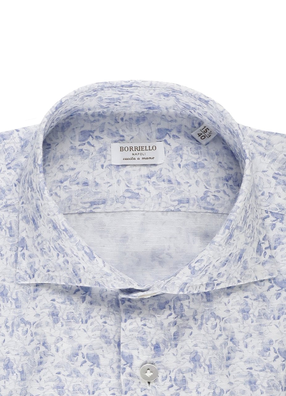 Borriello Napoli Blue Floral Print Linen Shirt Wit