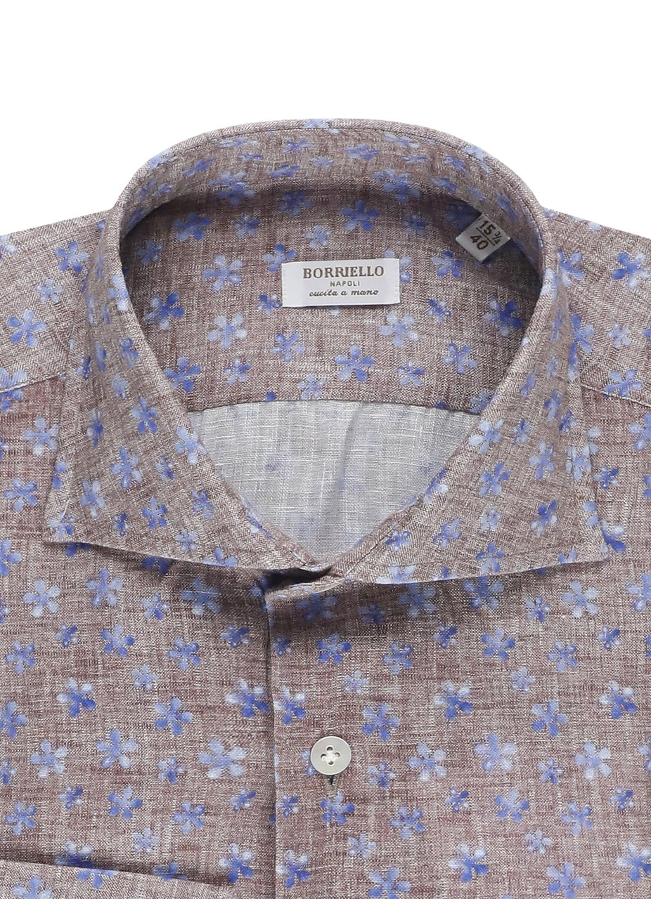 Borriello Napoli Brown Floral Print Linen Shirt Grijs