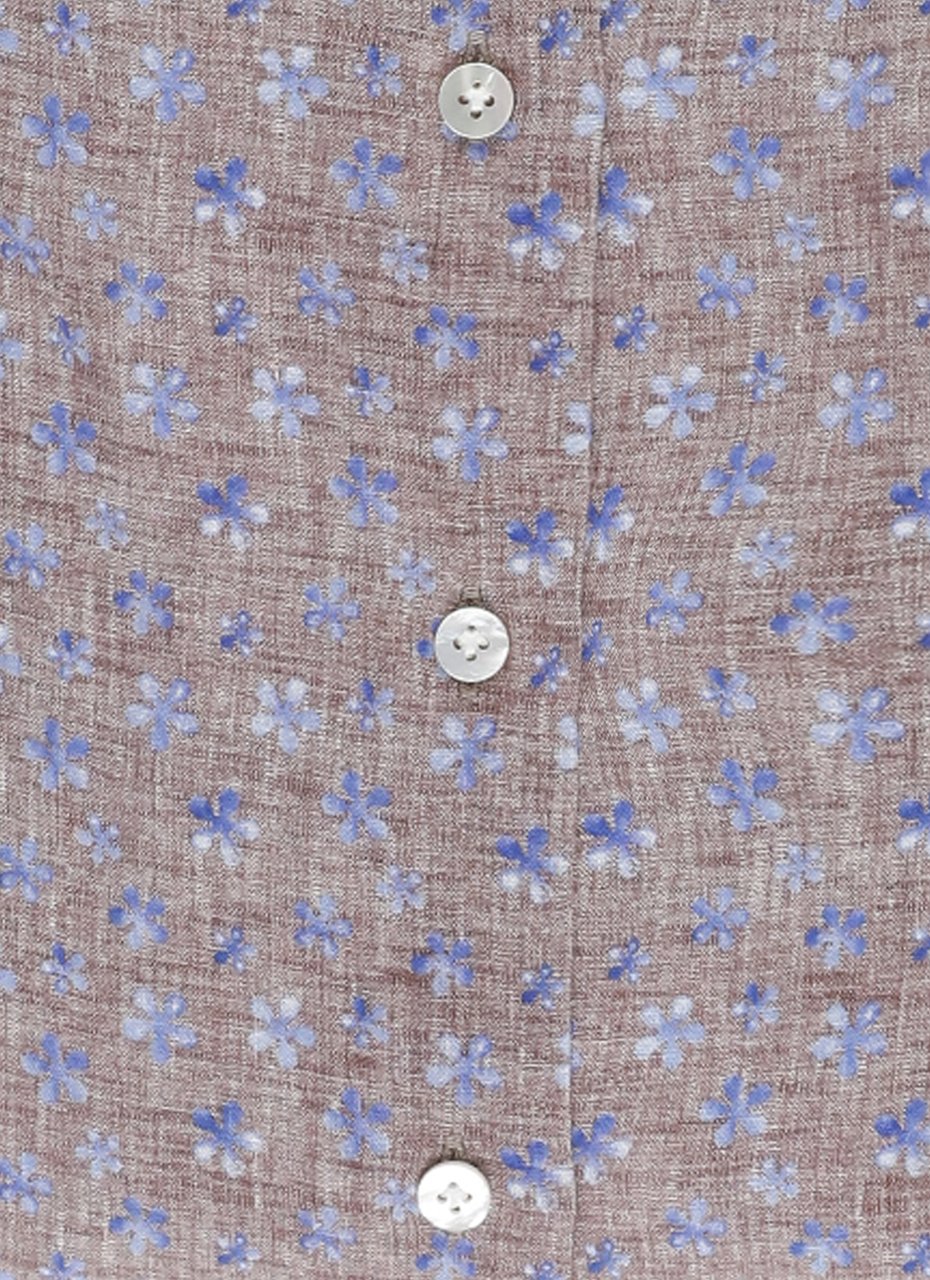 Borriello Napoli Brown Floral Print Linen Shirt Grijs
