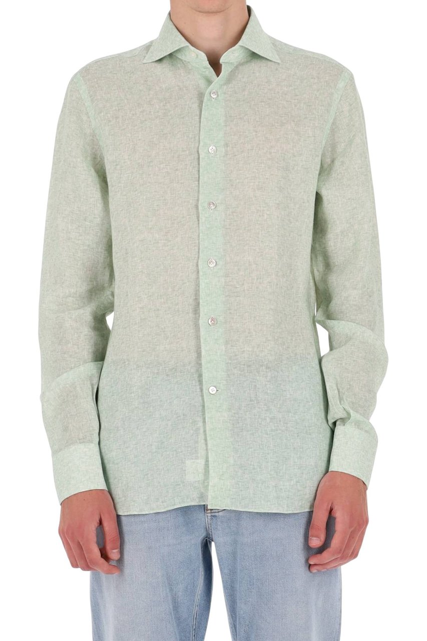 Borriello Napoli Green Melange Linen Shirt Groen