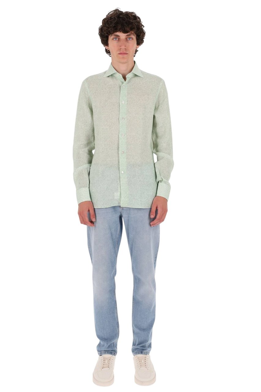 Borriello Napoli Green Melange Linen Shirt Groen