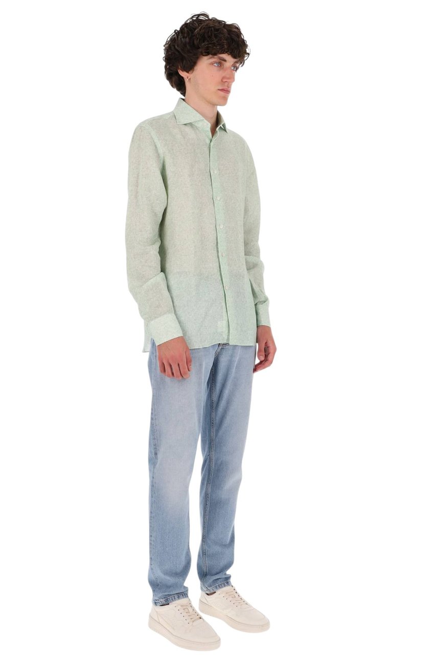 Borriello Napoli Green Melange Linen Shirt Groen