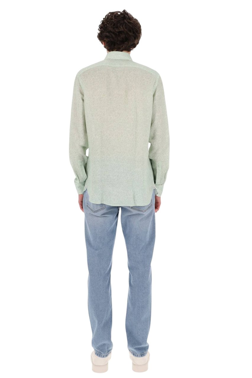 Borriello Napoli Green Melange Linen Shirt Groen