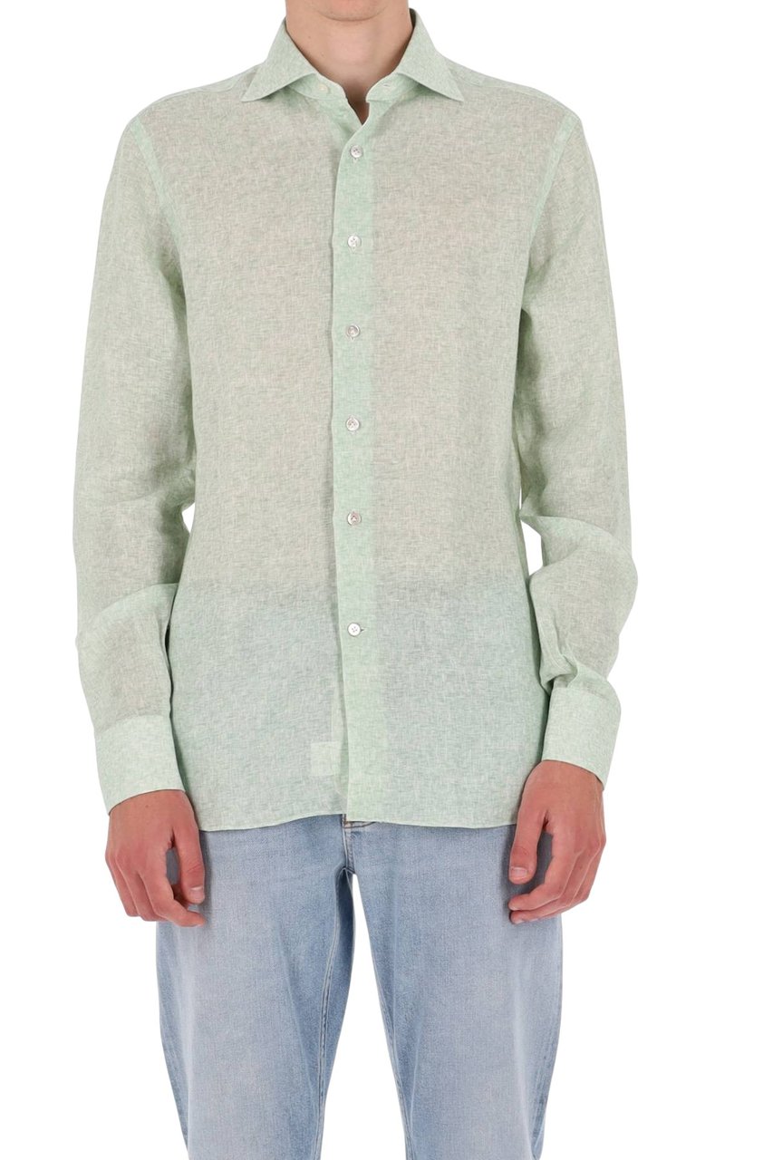 Borriello Napoli Green Melange Linen Shirt Groen