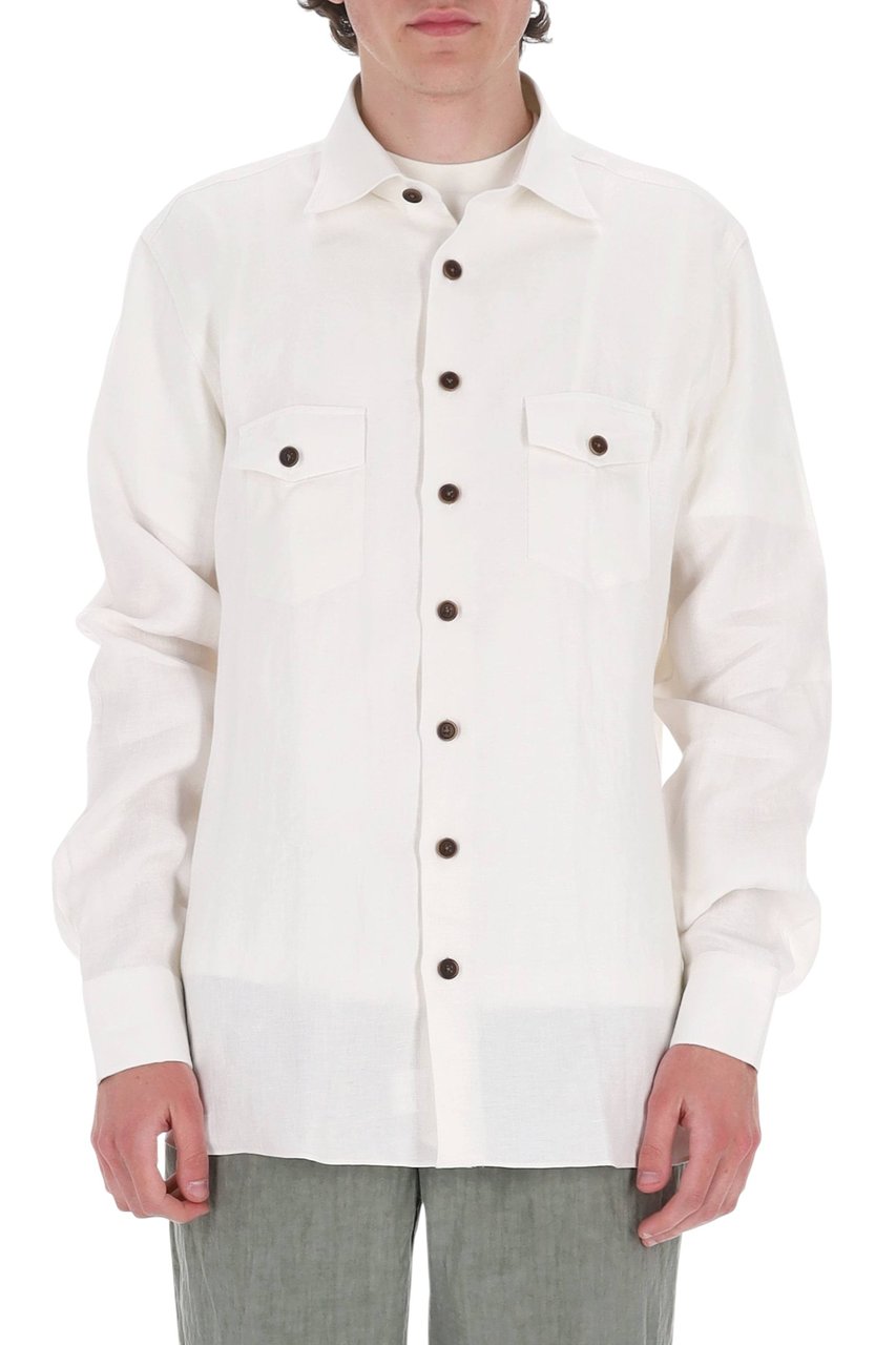 Borriello Napoli White Nigel Pure Linen Overshirt Jacket Wit