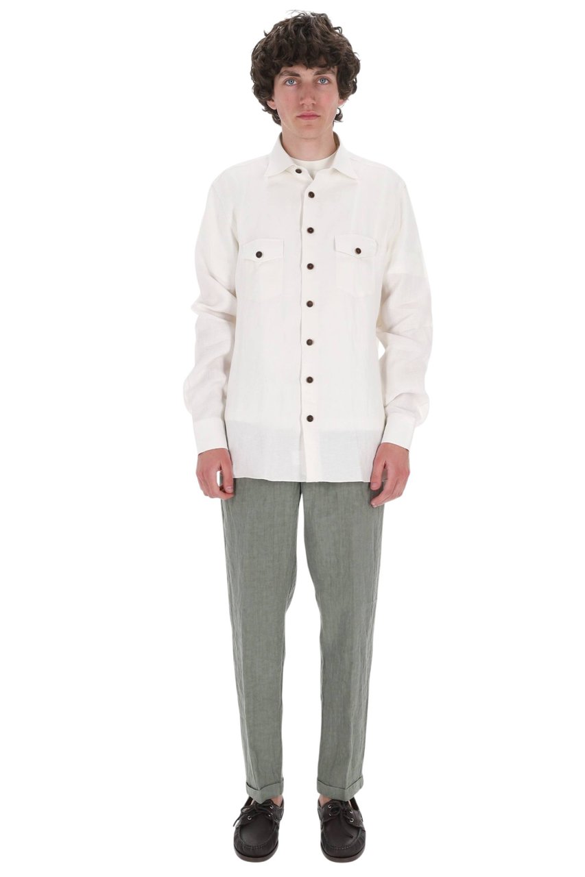 Borriello Napoli White Nigel Pure Linen Overshirt Jacket Wit