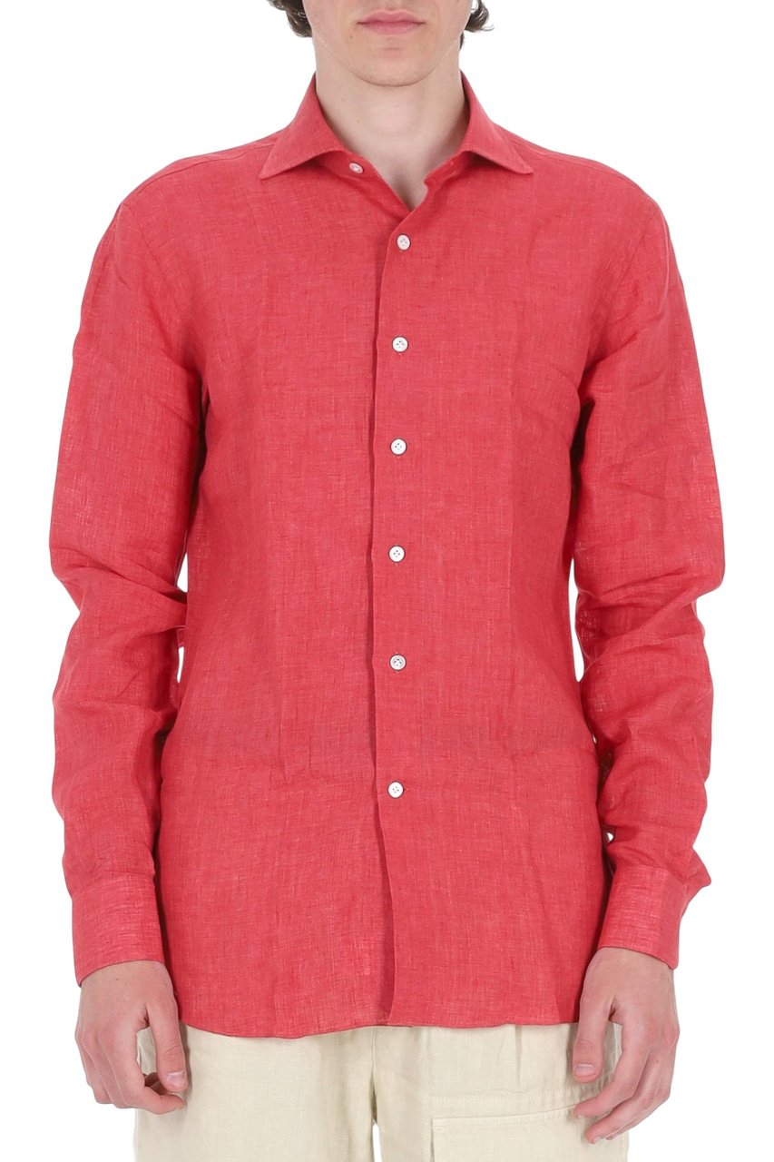 Borriello Napoli Red Pure Linen Casual Shirt Maroon
