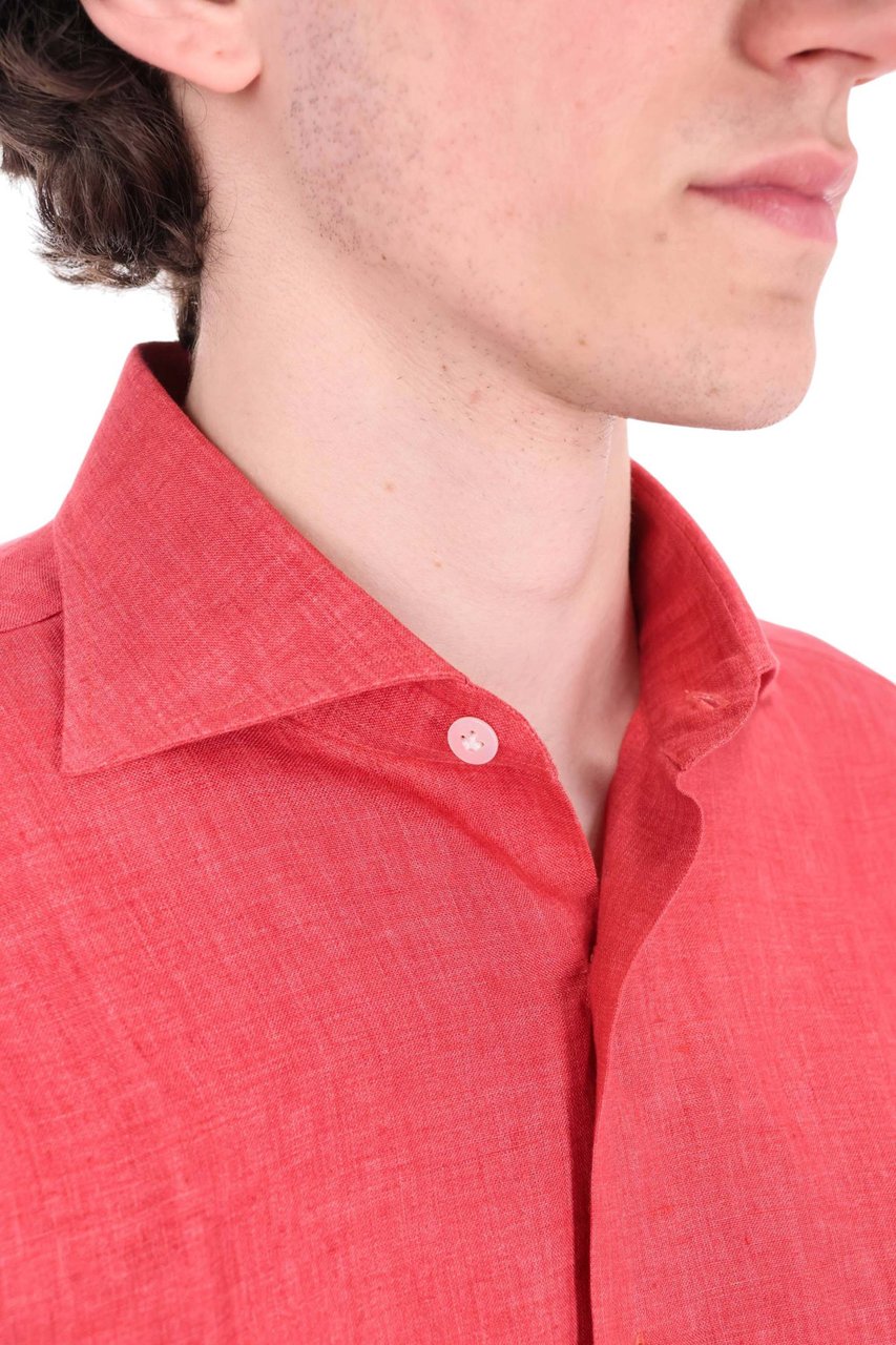 Borriello Napoli Red Pure Linen Casual Shirt Maroon