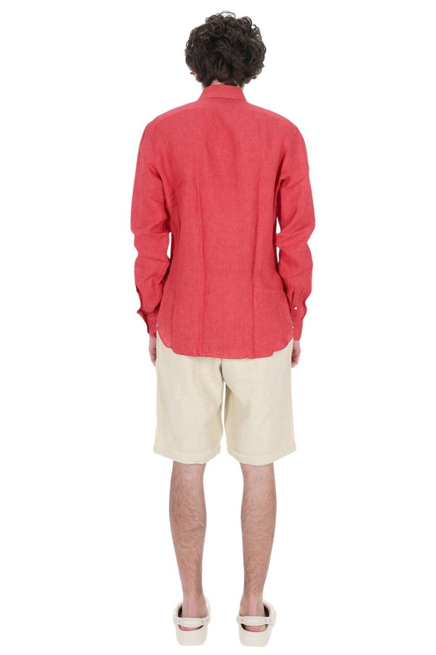 Borriello Napoli Red Pure Linen Casual Shirt Maroon