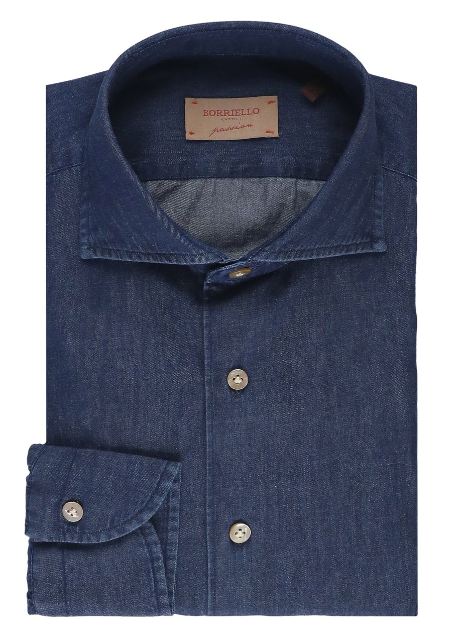 Borriello Napoli Dark Blue Cotton Casual Shirt Groen