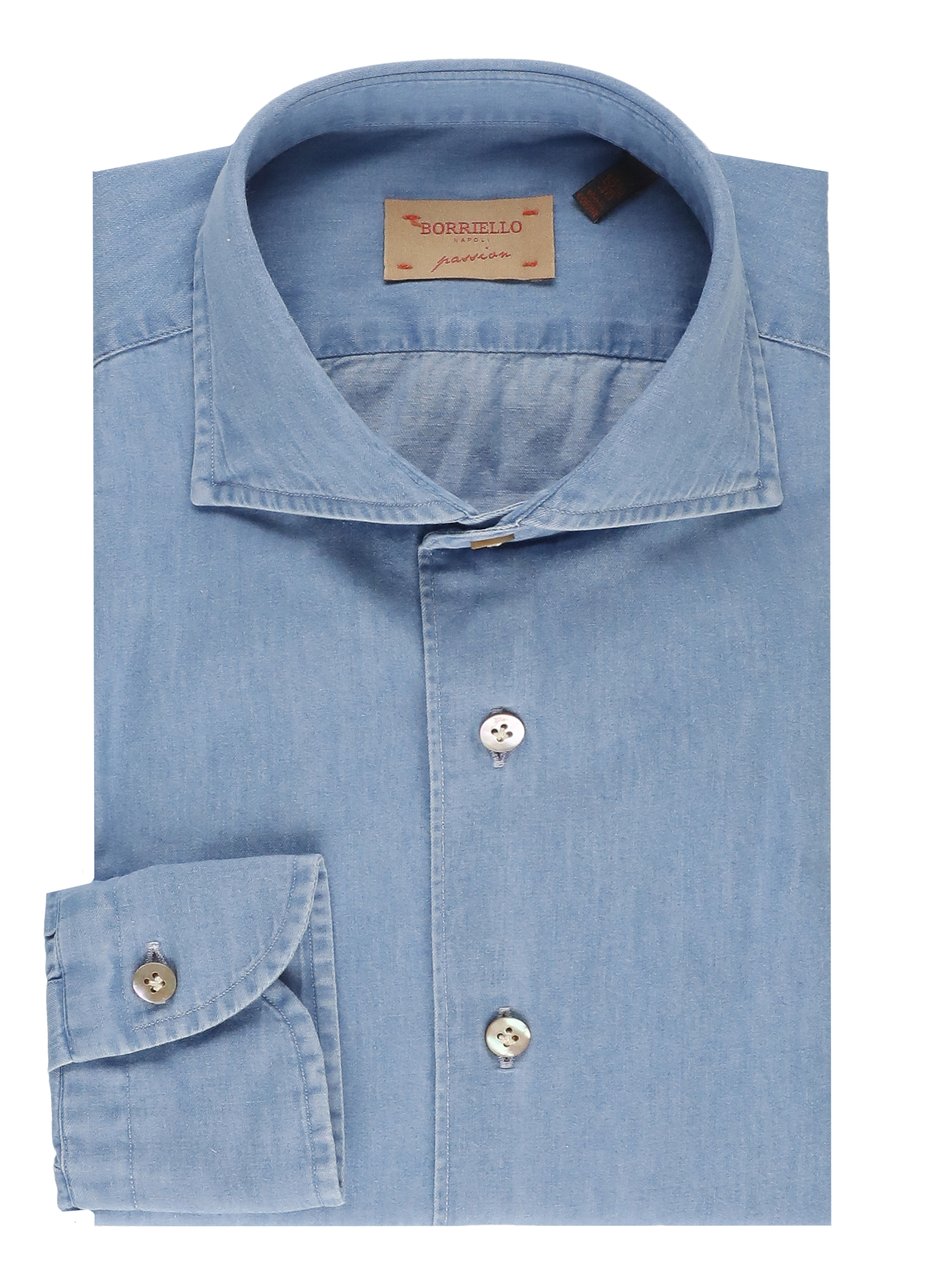 Borriello Napoli Light Blue Classic Collar Shirt Blauw