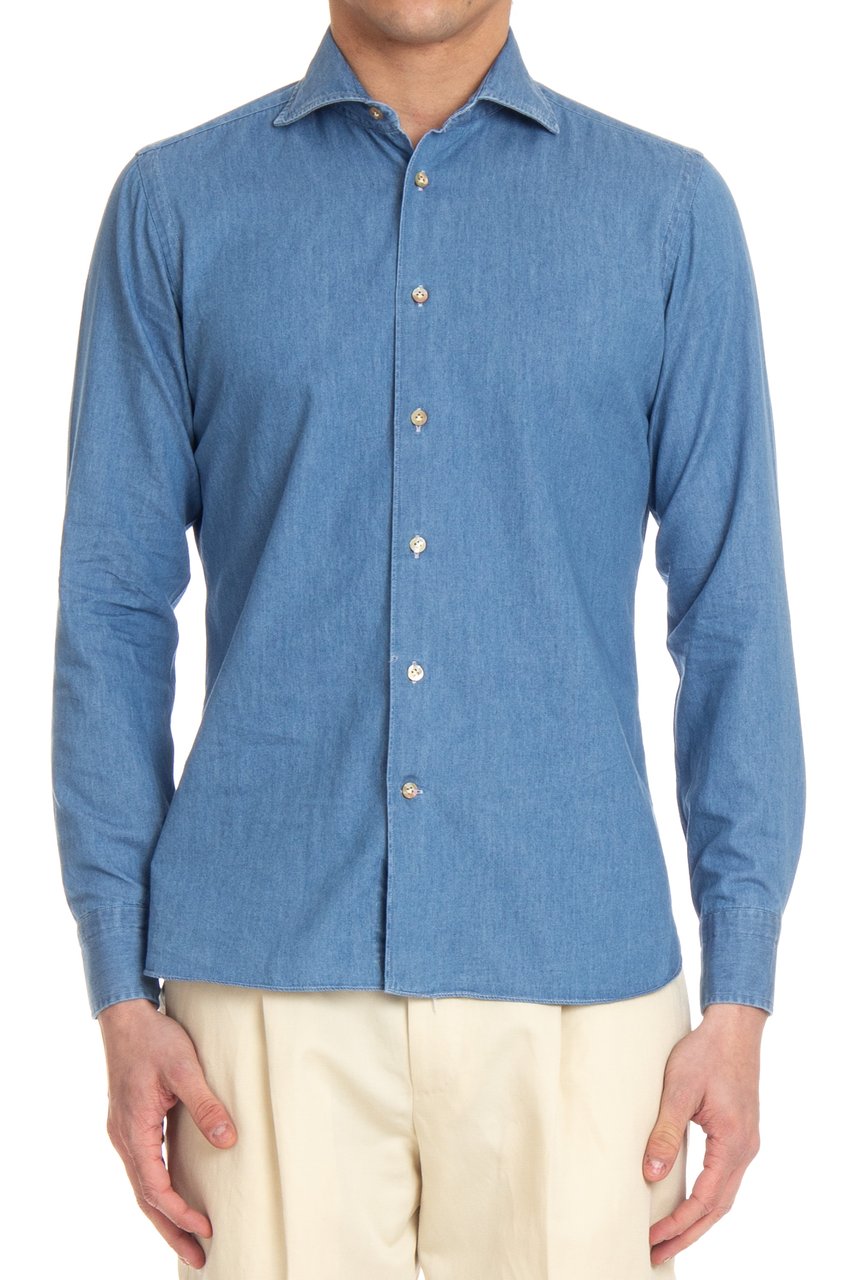 Borriello Napoli Denim Tailored Shirt Blauw