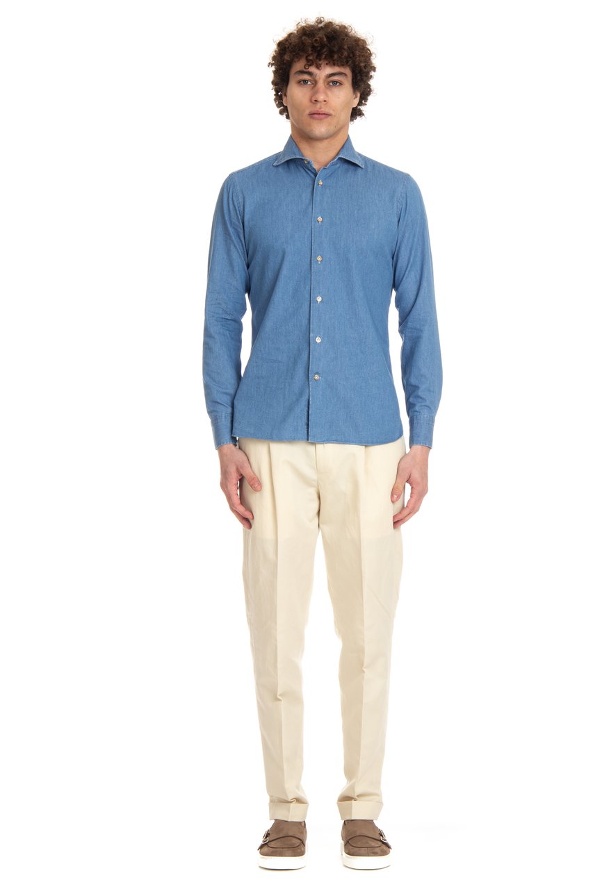 Borriello Napoli Denim Tailored Shirt Blauw