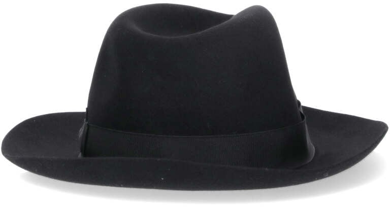 Borsalino Black Wide-Brim Felt Grosgrain Ribbon Hat Zwart