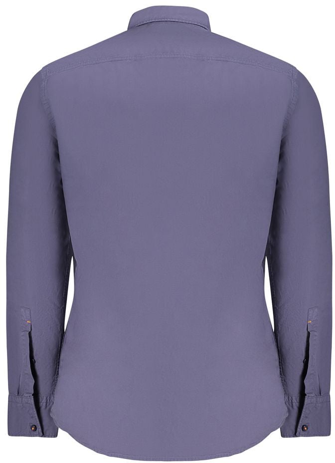 Boss Hugo Boss Blue Cotton Men Shirt Blauw