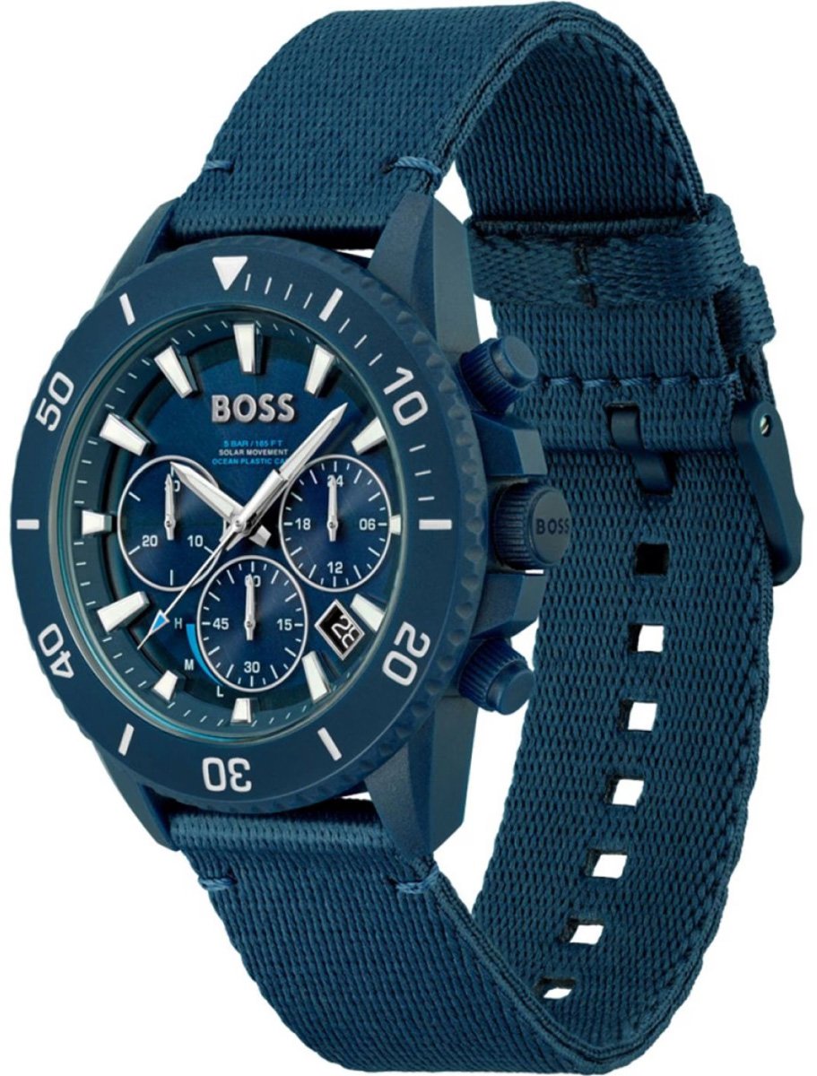 Boss Admiral Ocean Solar Quartz Chronograph Watch Blauw