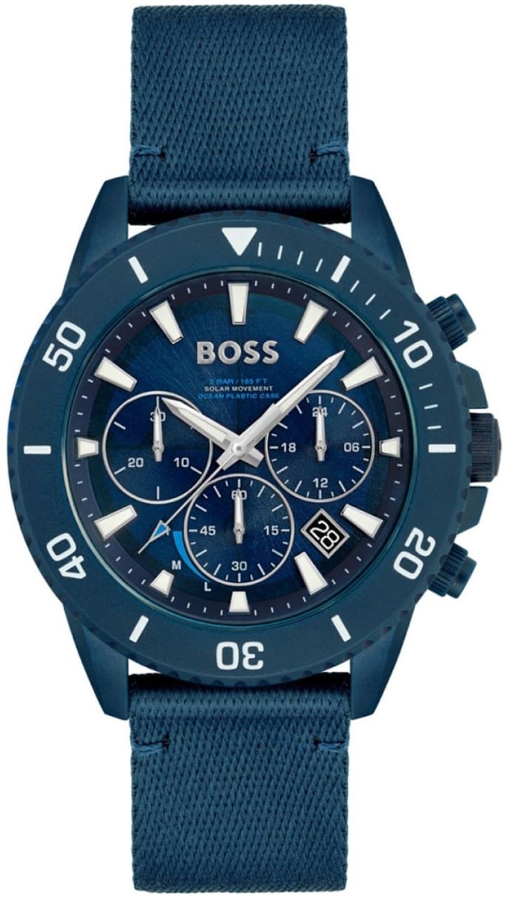 Boss Admiral Ocean Solar Quartz Chronograph Watch Blauw