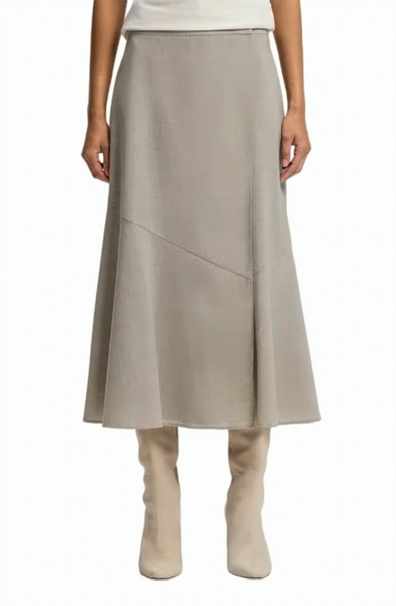 Boss Beige Vuleran Virgin Wool Midi Skirt Grijs