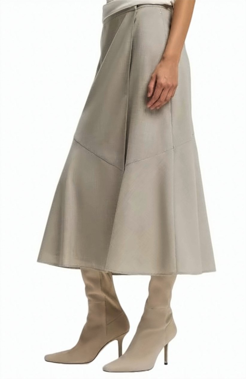 Boss Beige Vuleran Virgin Wool Midi Skirt Grijs