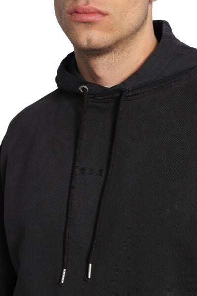 Boss Hugo Boss Dark Blue Cotton Logo Details Hooded Sweatshirt Blauw
