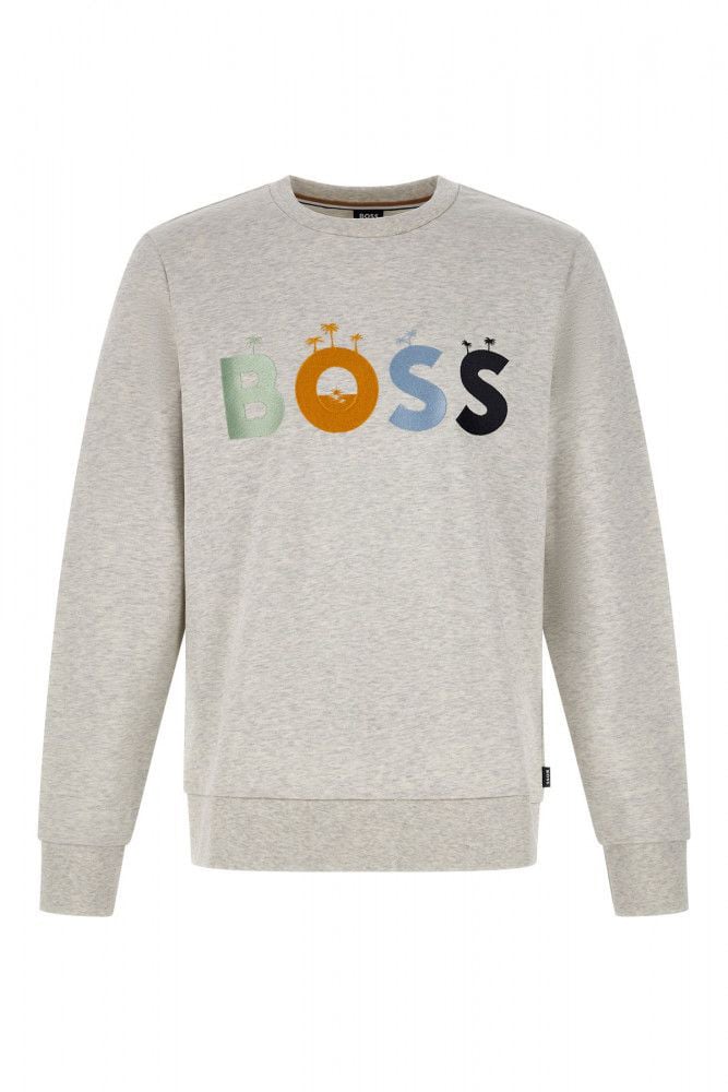 Boss Hugo Boss Grey Cotton Logo Details Sweatshirt Beige