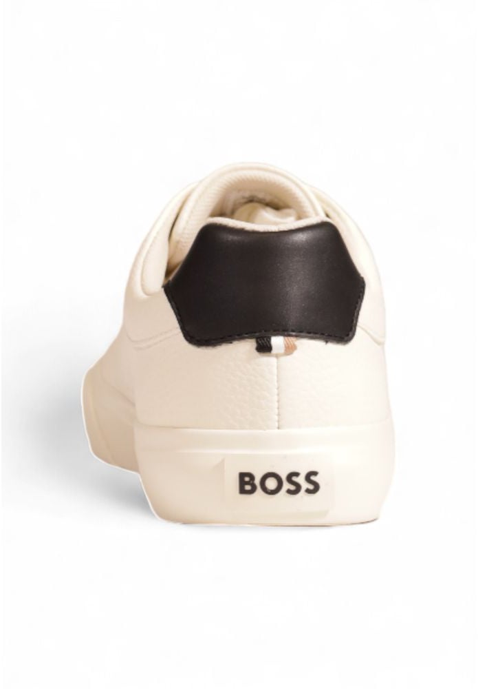 Boss Hugo Boss Cream Leather Low Top Sneakers Beige