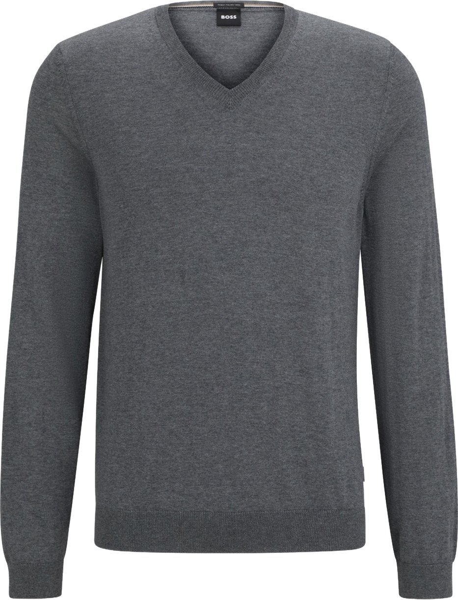 Boss Melba V-neck Virgin Wool Sweater Grijs