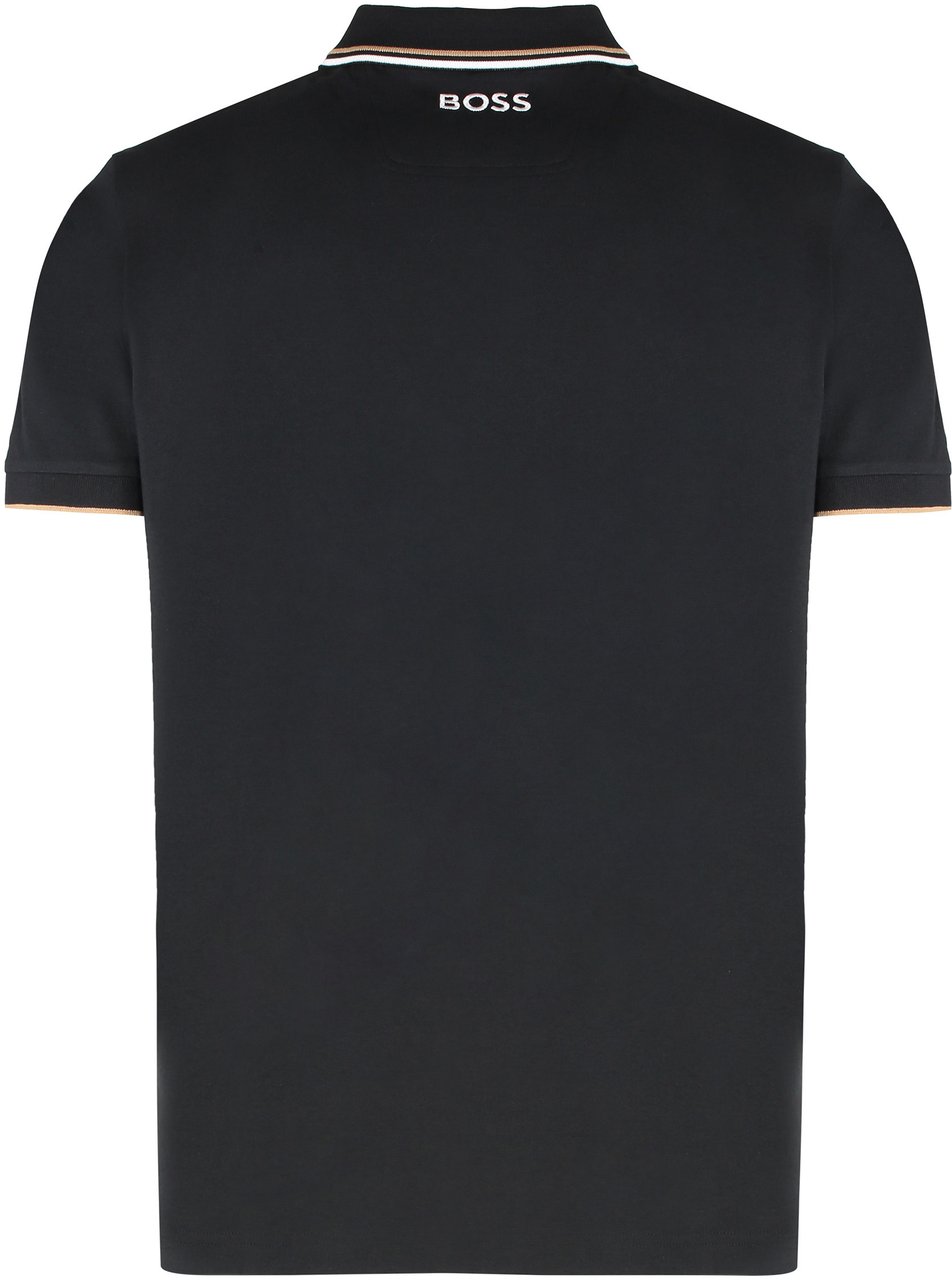 Boss Stretch cotton piqué polo shirt Zwart