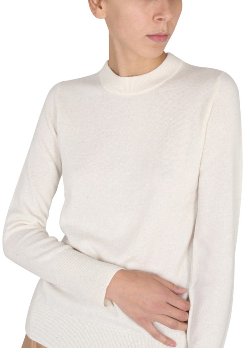 Boss Cashmere Sweater With Cross-Neck Detail Neutraal