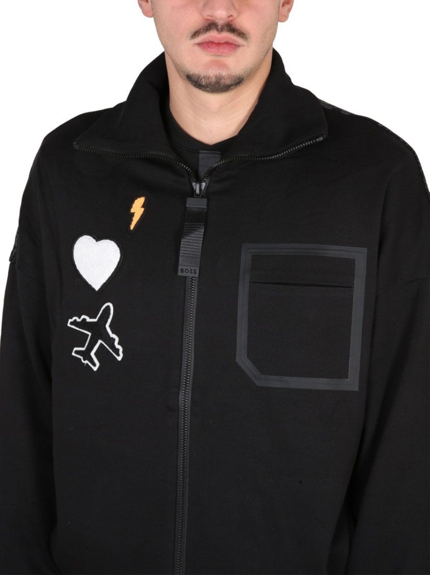 Boss High Neck Graphic Sweatshirt Zwart