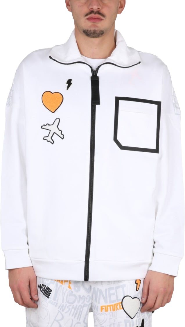 Boss High Neck Cotton Sweatshirt Wit