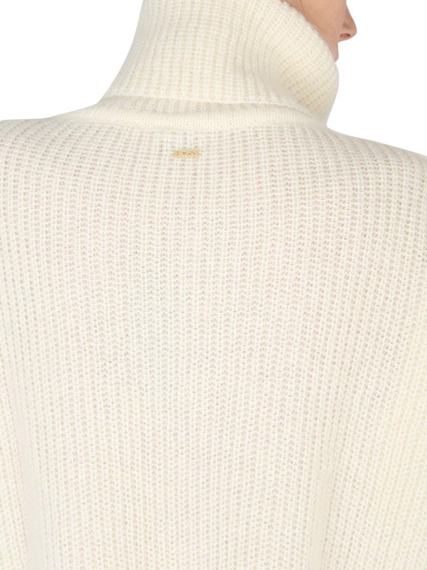 Boss High Neck Mohair Blend Sweater Neutraal