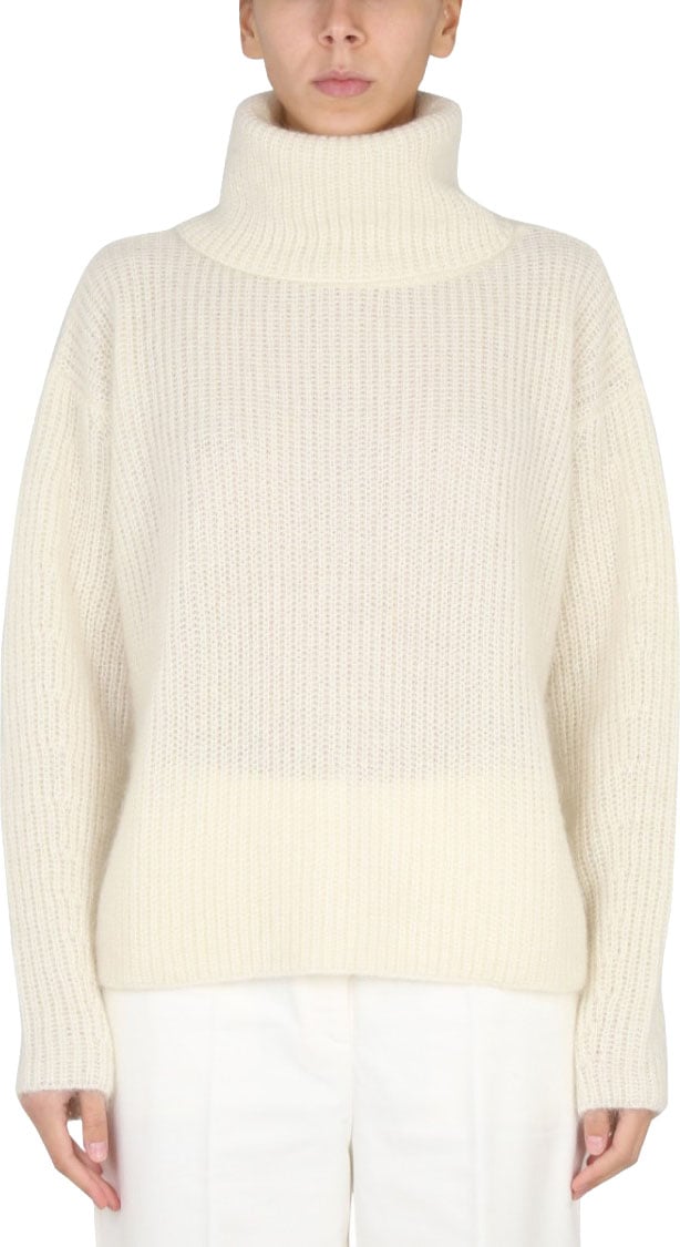 Boss High Neck Mohair Blend Sweater Neutraal