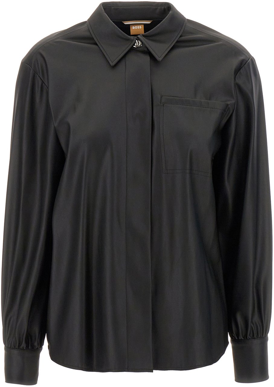 Boss BOSS Black synthetic leather shirt Zwart