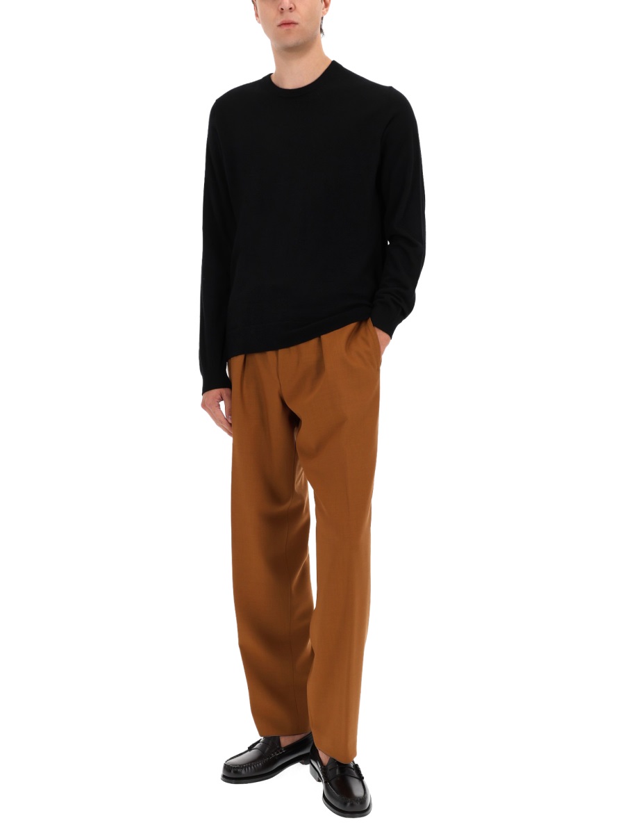 Boss Cashmere Crew Neck Ribbed Sweater Zwart