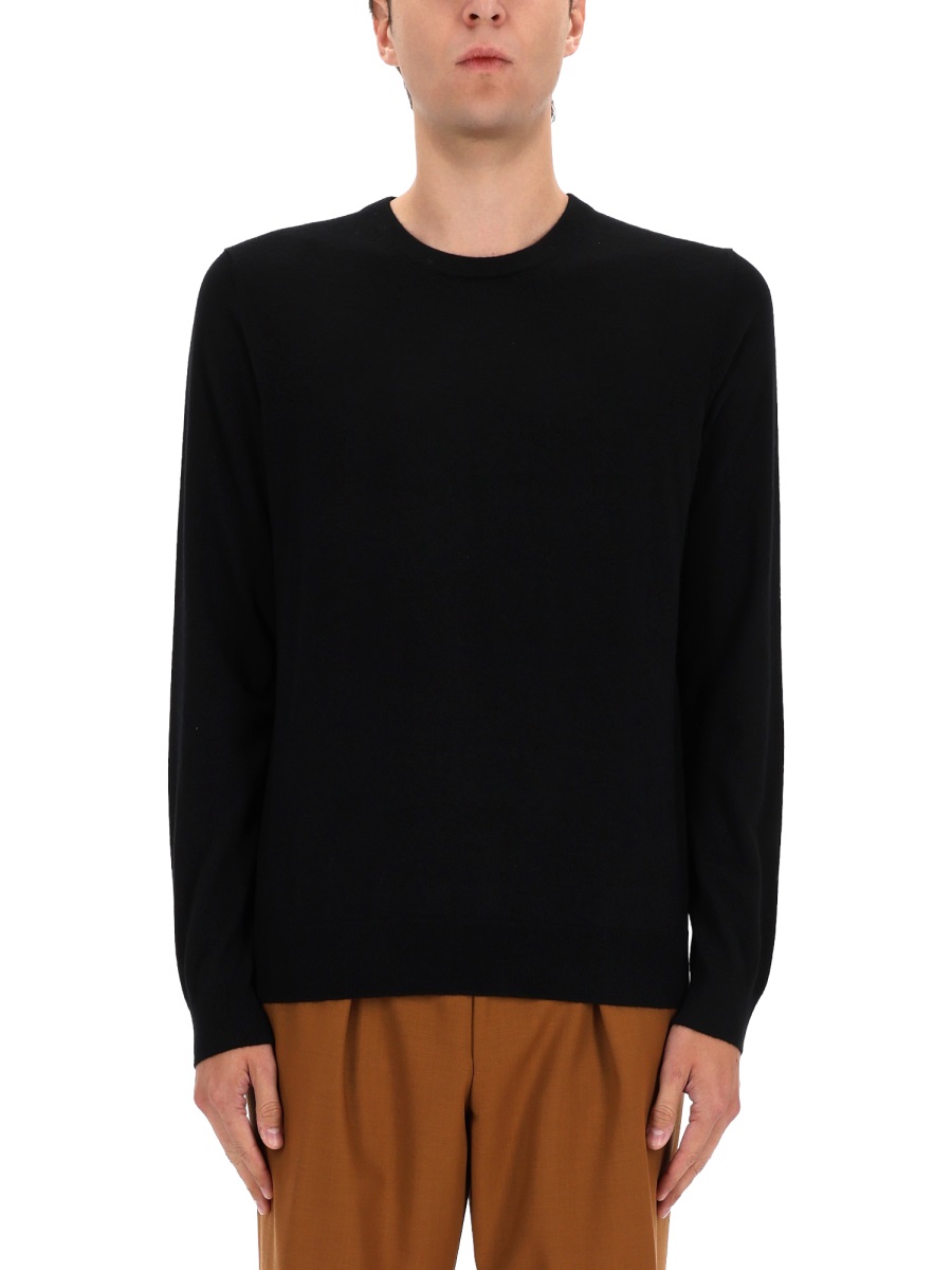 Boss Cashmere Crew Neck Ribbed Sweater Zwart