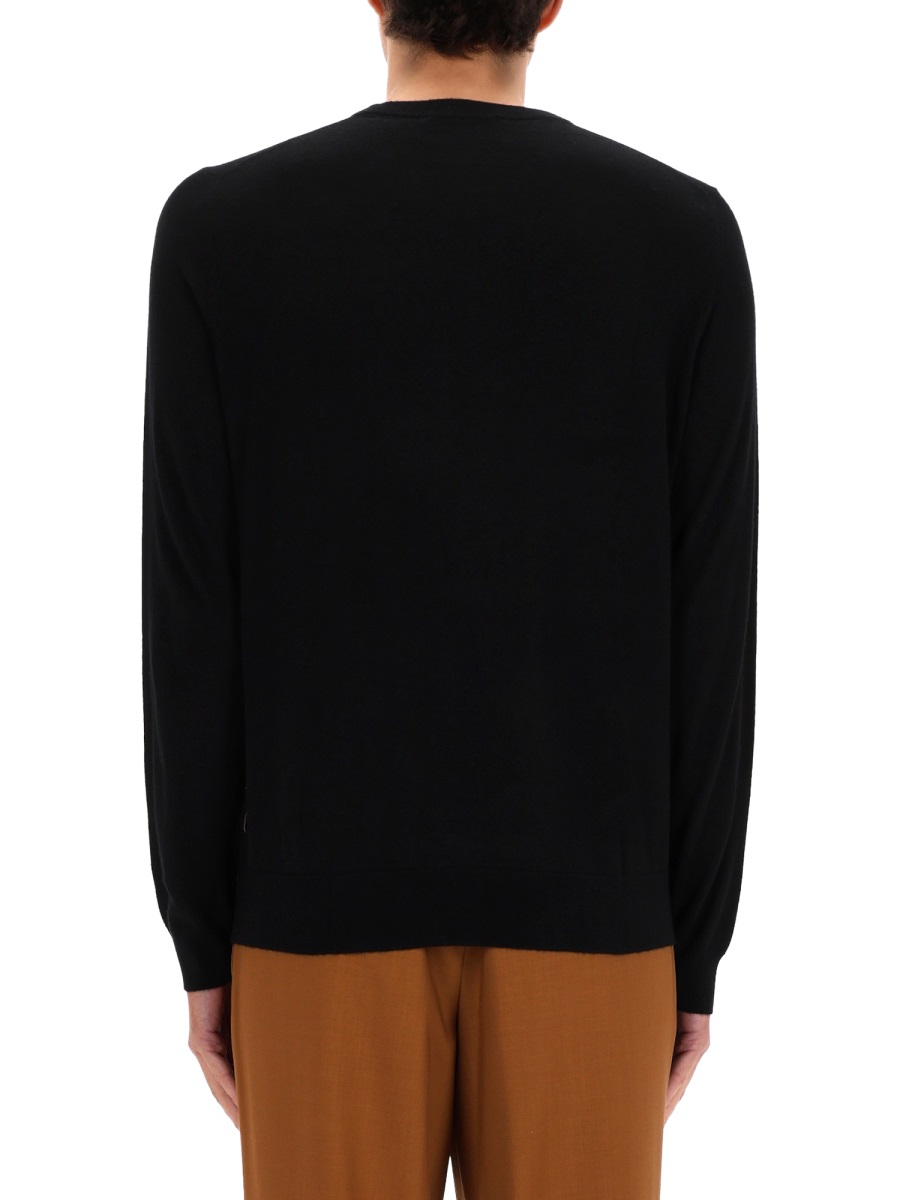 Boss Cashmere Crew Neck Ribbed Sweater Zwart