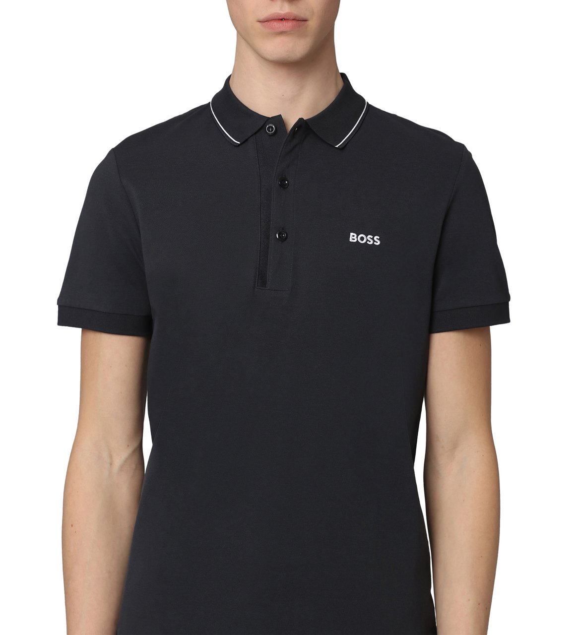 Boss Short sleeve cotton pique polo shirt Zwart