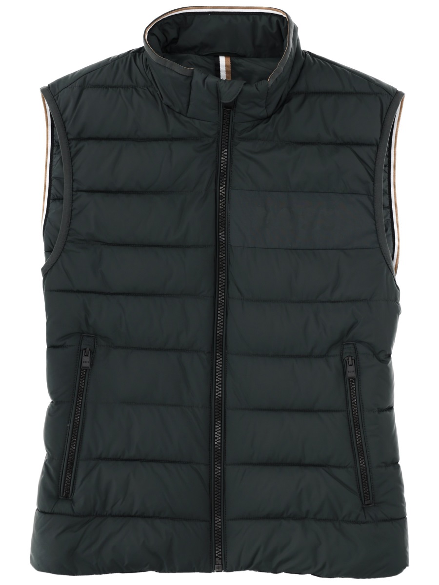 Boss Quilted Recycled Polyester Sleeveless Jacket Zwart