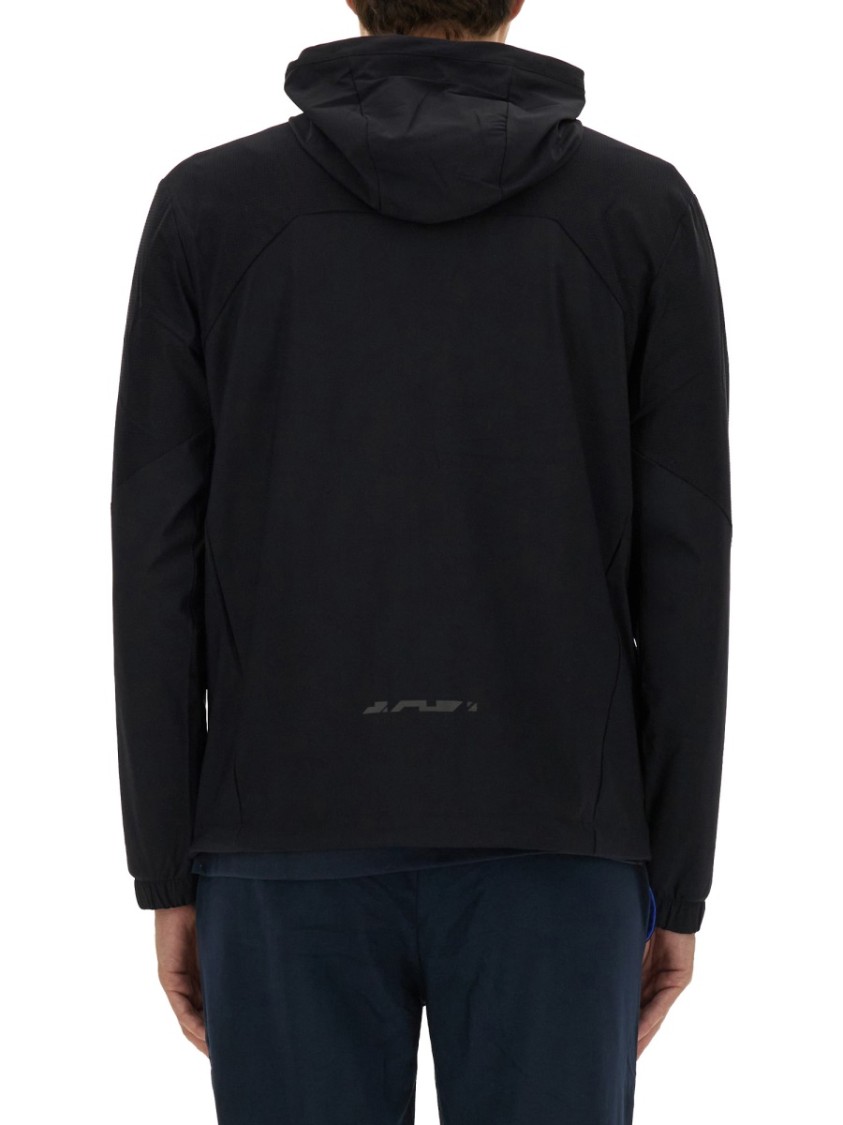 Boss Zip-Up Black Technical Fabric Hooded Sweatshirt Zwart