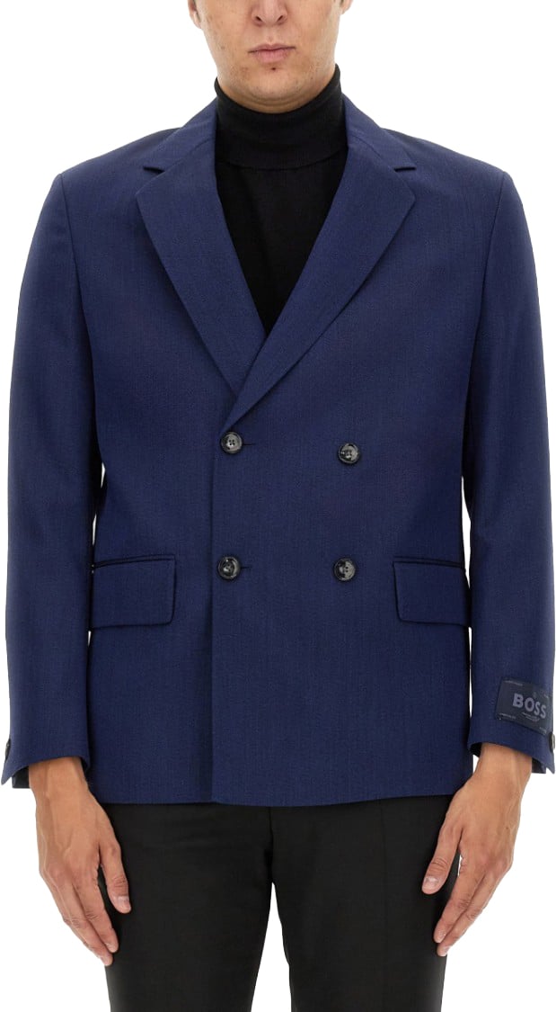 Boss Double-Breasted Jacket Blauw