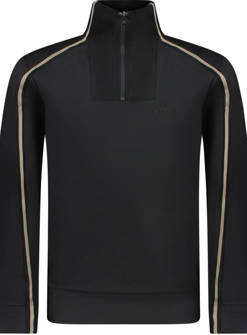Boss BOSS Sweater Jersey Half Zip Black Zwart