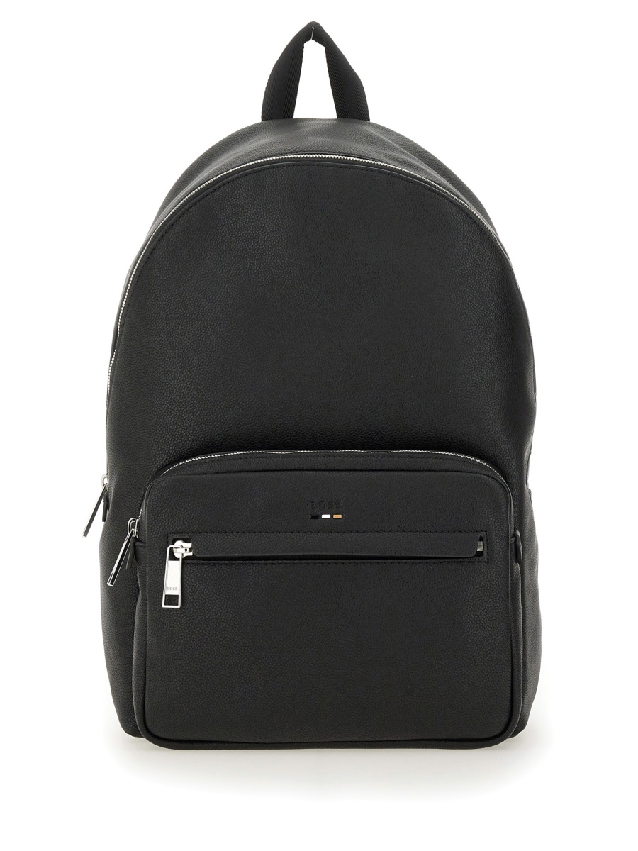 Boss Matte Black Polyurethane Blend Backpack Zwart