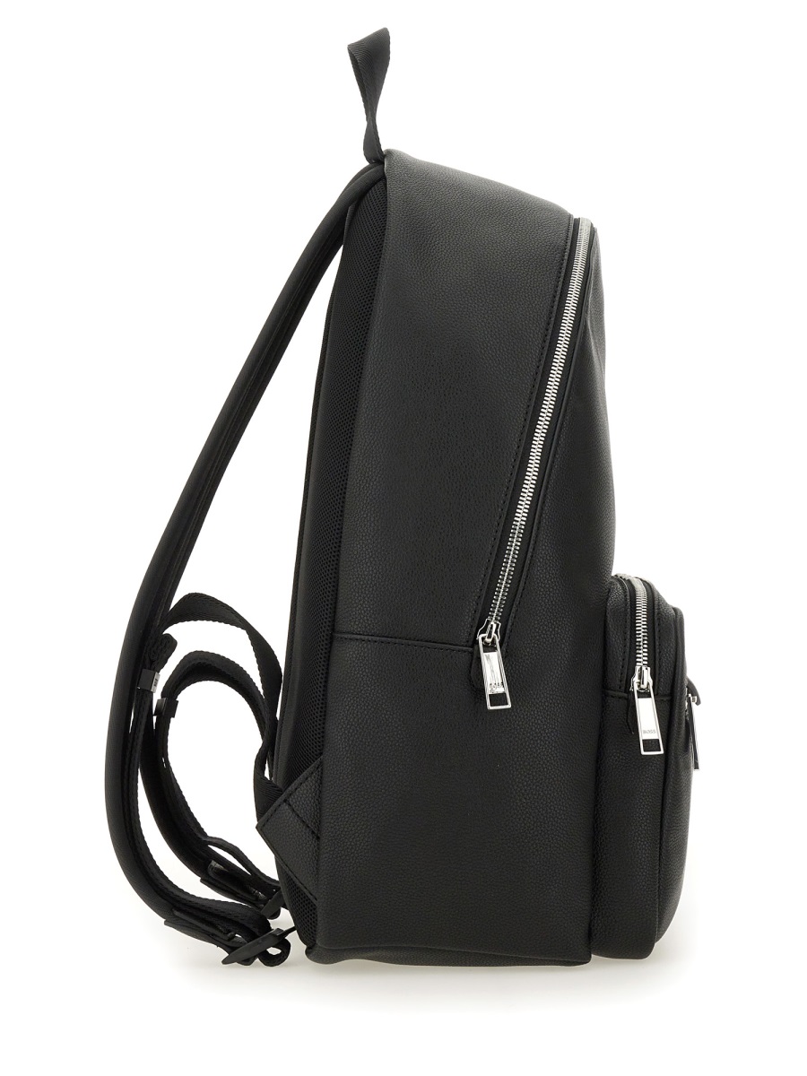 Boss Matte Black Polyurethane Blend Backpack Zwart