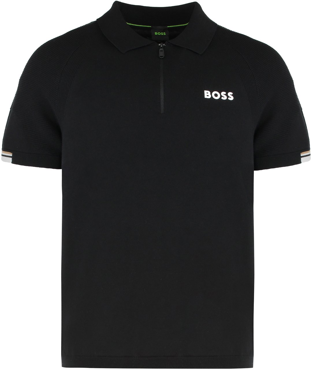 Boss Short sleeve polo with zip Zwart