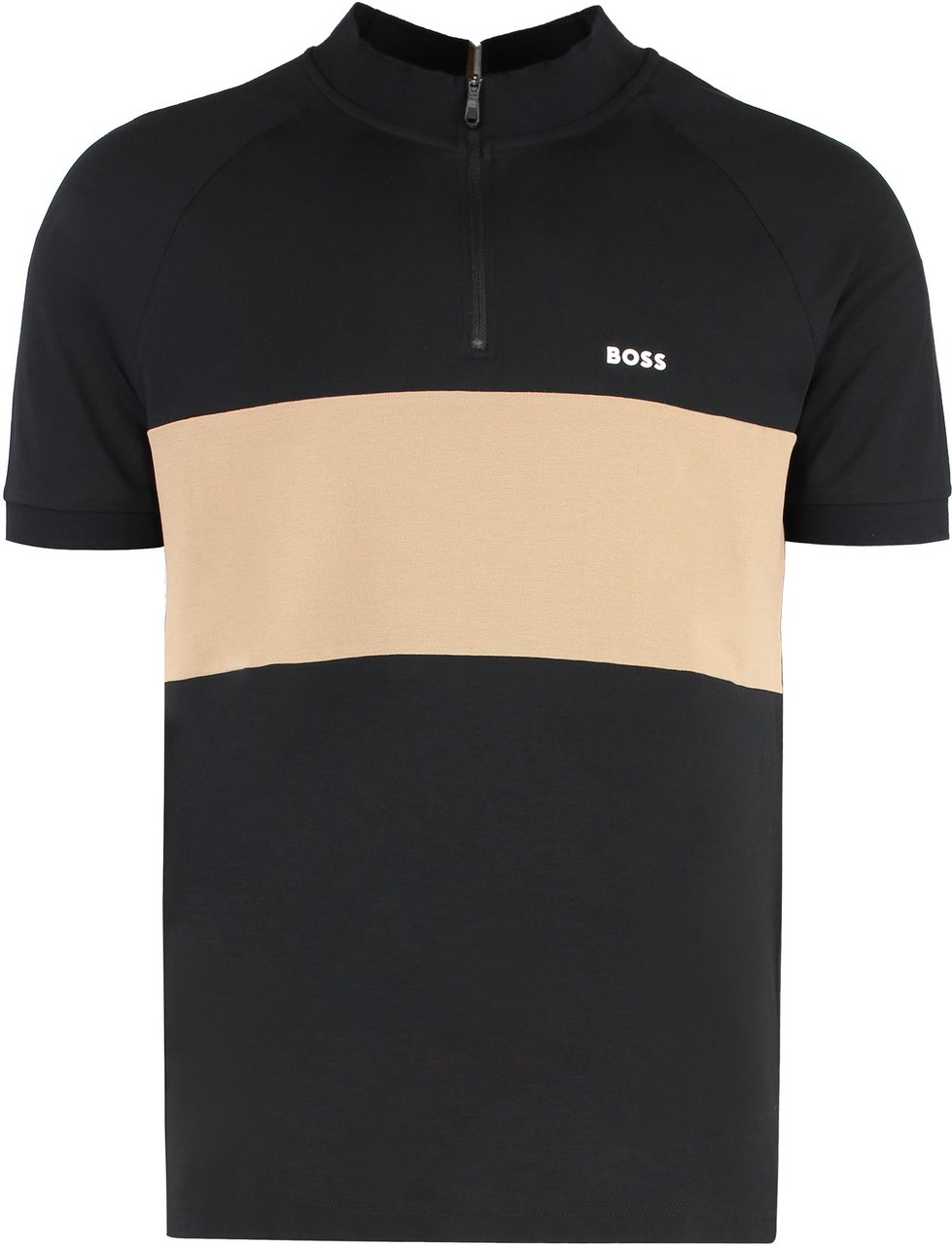 Boss Stretch cotton piqué polo shirt Zwart