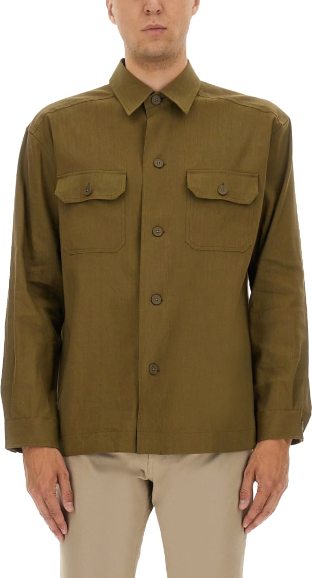 Boss Stretch Linen And Viscose Shirt Bruin